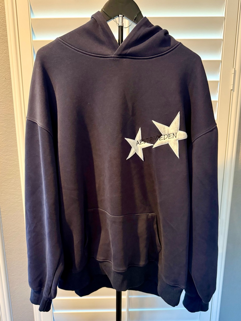 Aelfric Eden Navy Hoodie with White Star Motif - Sz XL